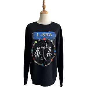 Anthropologie Unfortunate Portrait Libra Horoscope Sweatshirt Black Multi Small